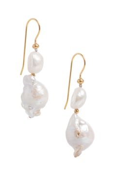 The Freya Rose Baroque Pearl Mid Drops earrings are beautiful gold and pearl statement pieces.  They are timeless and eye-catching and could be the perfect finishing touch to your selection of bridal jewellery. They would work well for both a modern and traditional bridal look. More Details Handmade using genuine baroque pearls and 18ct gold plated sterling silver.  Top pearl Approximately 1 x 1 cm Bottom Pearl approximately - Approximately 3.5 x1.5 cm 18ct Gold Plated Handmade  About this item Pearl White High Luster Jewelry For Wedding, Pearl White High Luster Wedding Jewelry, Luxury Pearl Charm Bridal Earrings For Wedding, Luxury Bridal Pearl Charm Earrings For Wedding, Luxury Bridal Earrings With Pearl Charm For Wedding, Wedding Pearl Jewelry With High Luster, Exquisite High Luster Pearl Earrings For Wedding, Luxury Baroque Pearl Jewelry For Wedding, Elegant Yellow Gold Baroque Pearl Earrings