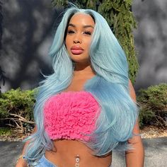 Ice Blue Hair, Icy Blue Hair, Sky Blue Hair, Blue Lace Front Wig, Chocolate Girls, Black Ponytail Hairstyles, Hair Idea