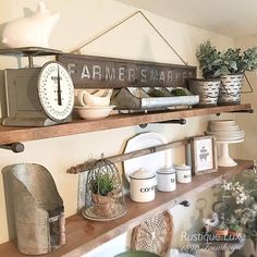 a shelf filled with lots of different types of kitchen utensils and other items