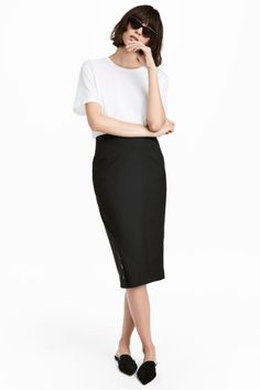 Pencil Skirt with Buttons | Black | SALE | H&M US Skirt With Buttons, Decorative Buttons, Online Womens Clothing, Stretch Fabric, High Waisted Skirt, Pencil Skirt, Classic Style