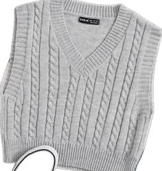 Trendy Cotton Sweater Vest For Winter, Casual Cable Knit Sweater Vest For Winter, Casual Winter Sweater Vest, Winter Cable Knit Sweater Vest, Casual Gray Knitted Sweater Vest, Casual Gray Sweater Vest For Fall, Gray Cotton Sweater Vest For Fall, Cropped Cable Knit Sweater, Pullover Outfit