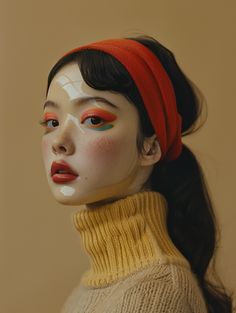 a mannequin with makeup and hair wearing a red headband