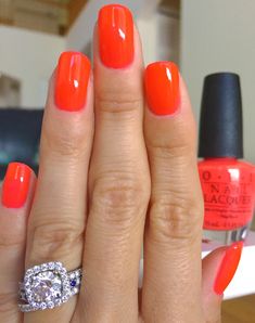 OPI - No Doubt About It - bright orange nails - looks more pink in the bottle than when applied Orange Toe Nails, Bright Orange Nails, Orange Nail Art, Bright Pink Nails, Bright Red Nails, Nails Bright