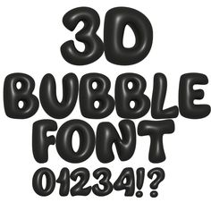 the words bubble font are black and have white letters that spell out what to do