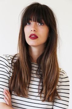 Burgundy lipstick Facial Yoga, Long Hair With Bangs, Brown Hair Colors, Model Hair, Grow Hair, العناية بالشعر, Trendy Hairstyles, Hair Day