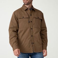 Gear up for cold weather with this Free Country men's shirt jacket made from a midweight woven fabric with a soft sherpa lining for added warmth. It features a spread collar, long sleeves, snap buttons down the front, front slip pockets, and chest snap pockets for added functionality. Features: Sherpa LinedClosure Type: SnapNeckline: Collar NeckPockets: 2 Chest Snap Pockets, 2 Front Slip PocketsSleeve Length: Long SleeveWarmth Factor: MidweightApparel Length: 29.5 InchesOuterwear Length: ShortFi Rugged Long Sleeve Utility Jacket For Outdoor Work, Rugged Long Sleeve Sport Coat For Outdoor, Cotton Outerwear With Button Closure For Outdoor, Cotton Outerwear With Button Closure For Outdoor Activities, Cotton Outerwear For Outdoor Activities, Solid Button-up Outerwear For Outdoor, Durable Long Sleeve Khaki Windbreaker, Durable Khaki Long Sleeve Windbreaker, Outdoor Utility Jacket With Button Closure And Relaxed Fit