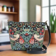 William Morris Crossbody Bag. Strawberry Thief. British-Made - Umpie Handbags Black Tapestry, Tweed Bag, Kilim Bag, Strawberry Thief, Diy Bags Purses, Eco Fabric, Diy Bags, Tapestry Fabric, Floral Bags