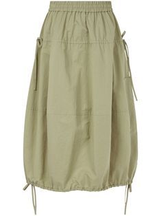 light khaki cotton blend elasticated waistband drawstring detail high-waisted A-line mid-length drawstring hem Midi Skirt Green, Bohemian Wedding Guest, Drawstring Detail, Yoko London, City Dress, Summer Beach Wear, Ski Wear, Ballet Flat Shoes, Pump Sandals