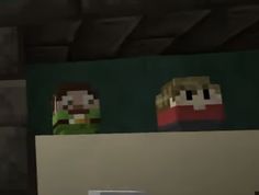 three people are standing next to each other in front of a computer screen with the words minecraft on it