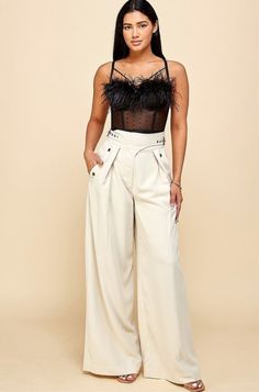 These cute trousers are everything! It features adjustable crisscrossed buckle closures on both sides, zip-up closure, two back snap pockets, two front pockets, front pleated designs, an inside lining, and wide legs. Material: 100% Polyester Chic Straight Leg Parachute Pants With Belt Loops, Chic Wide Leg Cargo Pants For Fall, Chic Wide-leg Cargo Pants For Fall, Edgy Pants With Belt Loops For Spring, Trendy Wide Leg Cargo Pants For Night Out, Edgy Spring Pants With Belt Loops, Chic Cargo Pants With Belt Loops, Chic Fall Wide-leg Cargo Pants, Trendy Cargo Pants With Pockets For Party