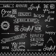 a chalkboard with words and phrases written in white ink on a black background by julia blotts for stocksy design