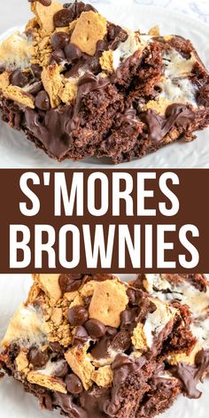 s'mores brownies are stacked on top of each other