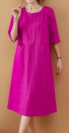 Rose Red Women Dresses Ramie Casual Spring Linen Women Dresses Designer Dresses Elegant, Short Sleeve Summer Dresses, Spring Dresses Women, Hijabi Outfits Casual, Indian Blouse, Ever Pretty, Wedding Guest Dresses, Womens Clothes, Spring Women