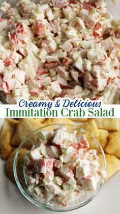 This yummy crab salad is super simple to put together and it is versatile too. Serve it with pita chips or crackers as an appetizer or snack. Or make it into sandwiches for a simple summer lunch or dinner. Either way, it is really delicious. Crab Salad With Cream Cheese, Easy Crab Salad Simple, Fake Crab Salad Recipe, Immitation Crab Salad, Imitatation Crab Salad Recipe, Imation Crab Salad Recipes, Crab Salad Recipe Easy, Cucumber Crab Salad, Dip With Pita Chips