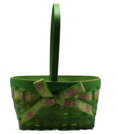 Easter Oval Bamboo Baskets - Medium Green - The Country Christmas Loft Basket With Ribbon, Bamboo Baskets, Bamboo Basket, Gerson, Ribbon Trim, Easter Basket, Easter Baskets, Gift Baskets, Baskets