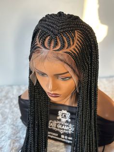 FEATURES Wig Hair Type: can be made on a frontal or full lace Hair Style: cornrow braids (kanekalon  extensions) Lace type: (fulllace and frontal)  full lace : can pull up as ponytail  Frontal can not put up as ponytail but you can style the front part  Braid Size: medium  Elastic band: yes Baby Hair: Yes  Density: Medium Cap comes with adjustable straps and elastic band. NO combs but can be requested. Material: Braid extensions are not heat resistant but can be curled or straightened with hot w Micro Braids Hairstyles, Micro Braids, Braids With Extensions, Braided Wig, Natural Hair Braids, Braids For Black Women