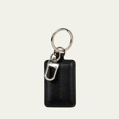 a black leather keychain with a metal hook