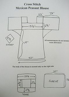 the diagram shows how to make a cross stitch mexican peasant blouse