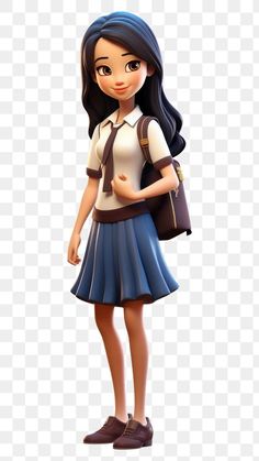 an animated girl with long hair wearing a school uniform and holding a bag, hd png