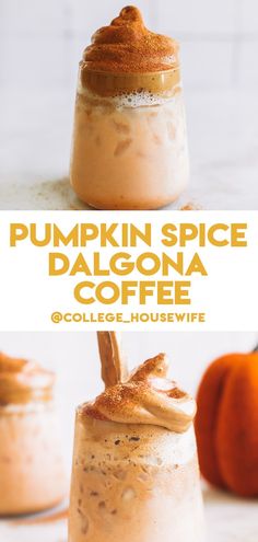 pumpkin spice dalgona coffee in a mason jar