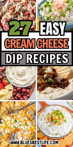 A collection of cream cheese dip recipes for parties. Cold Party Dips, Corn Cream Cheese Dip, Easy Cream Cheese Dip, Cream Cheese Dip Recipes, Cream Cheese Salsa Dip, Creamy Crab Dip, Hot Spinach Dip, Dip Recipes Hot, Cream Cheese Recipes Dip