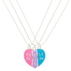 Claire's Sisters Pastel Heart Pendant Necklaces - 3 Pack Pink Charm Necklaces For Friendship On Valentine's Day, Pink Charm Necklace For Friendship On Valentine's Day, Blue Heart Charm Jewelry For Friendship, Personalized Pink Necklaces For Friendship, Personalized Pink Necklaces For Best Friend Gift, Pink Heart Charm Necklace For Friendship, Personalized Multicolor Necklaces For Best Friend, Personalized Pink Necklace For Friendship, Pink Heart-shaped Friendship Necklaces