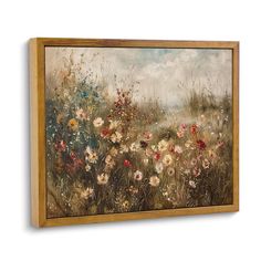 a painting on the wall of a field with wildflowers and grass in it