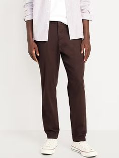 Athletic Rotation Chino Pants | Old Navy Fall Slim Fit Tapered Leg Bottoms, Casual Brown Slim Fit Dress Pants, Fall Slim Fit Straight Leg Bottoms, Brown Pants With Belt Loops And Loose Fit, Brown Straight Pants With Hip Pockets, Brown Bottoms With Hip Pockets, Brown Slim Fit Pants With Welt Pockets, Slim Fit Cotton Bottoms With Belt Loops, Slim Fit Bottoms With Welt Pockets For Fall