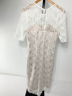 Jax Womans Lace Dress Size 8 Color: nude and white Material: nylon and cotton bag 1x22 JN White Material, Cotton Bag, Lace Dress, Lace Top, Lace, Women's Top, White, Color