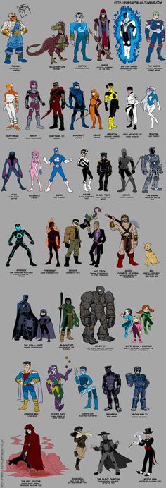 an image of many different types of characters in the same color and size, with each character