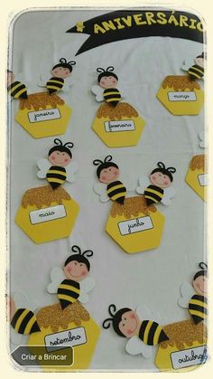 a bulletin board with some bees on it