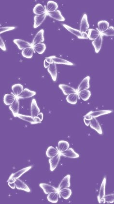 many white butterflies on a purple background