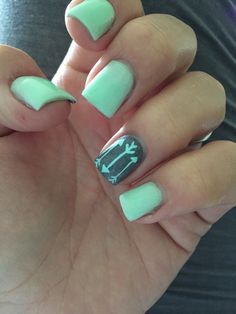 Love a fresh set! Mint and grey with a little arrow love.. Arrow Nails, Nail Summer, Fresh Nail, Nail Salon Design, Nail Art Designs Summer, Short Nails Art, Her Nails, Nails Tumblr, Fresh Summer