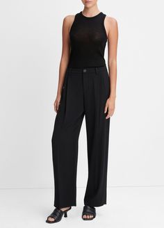 Drop-Waist Pleated Crepe Trouser in Trousers | Vince Blouse Price, Three Piece Suit, Trouser Style, Menswear Inspired, Double Breasted Blazer, Tee Dress, Drop Waist, Wide Leg Trousers, Skirt Pants