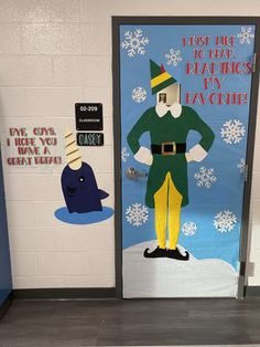 Elf Holiday Door — Casa de Casey Elf Hallway Decorations, Elf Movie Hallway Decorations School, Elf Movie Classroom Door, I Want A Hippopotamus For Christmas Door, Buddy The Elf Door Decorations Classroom, Buddy The Elf Classroom Door, Elf Door Decorating Contest, Elf Christmas Door Decorations, Elf Door Ideas