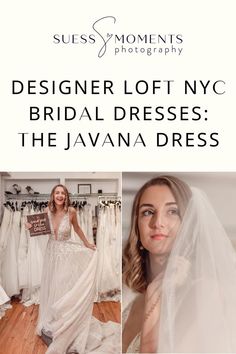 a woman in a wedding dress and veil with the words designer loft nyc bridal dresses