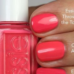 Laurie on Instagram: "Swipe ⬅️ to see all my comparisons for @essie ‘Cute As A Button’😅. While it’s pretty close to some others it does lean a little more pink and it has a brightness to that some of the others just don’t have. There is something special about it. I’ll let you decide if you want to get it😉. I love having it! What do you think?! So many corals to choose from 😂 . #cuteasabutton #essiecuteasabutton #essieclassics #essiepolish #coralnails #coralpolish #essie" Essie Cute As A Button, Essie Inside Scoop, Essie Between The Seats, Essie Boatloads Of Love, Pinked To Perfection Essie, Essie Polish, Cute As A Button, A Button