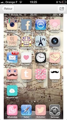 an iphone screen with many different icons on it