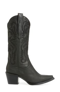 Ornate stitching furthers the rugged Western style of this iconic casual boot. 2 1/4" heel (size 8.5) 12 1/4" shaft; 13 1/2" calf circumference Pull-on style Leather upper and lining/synthetic sole Imported Women's Shoes Western Boots With Block Heel, Western Style Boots With Block Heel, Fitted Western Boots With Block Heel, Fitted Boots With Low Stacked Heel, Western Boots With Stacked Low Heel, Western Heeled Boots With Stacked Low Heel, Western Leather Knee-high Boots With Block Heel, Western Mid-calf Boots With Wide Calf And Block Heel, Western Style Wide Calf Mid-calf Boots With Block Heel