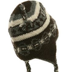 Ring Jacquard Knitting BeanieShell made of 100% wool,Fully lined with soft fleece.10 inches wide, 8 inches deep crown.Hand washable.ONE SIZE fits most, from child to adult.Available in Off White, Black, Grey, Sage and .Made in Nepal. This chunky wool beanie with subtle earflaps and distinctive Himalayan style will keep you well insulated from the cold of winter. Constructed out of 1 panel of thick, medium weave knit, for a stretchy fit, the hat is fully lined in a soft fleece fabric, for added i Winter Knitting Patterns With Yarn, Winter Knitting Patterns With Acrylic Yarn, Adjustable Wool Beanie For Winter, Adjustable Yarn Bonnet For Winter, Hand Knitted Winter Yarn Patterns, One Size Fits Most Winter Beanie Pattern, Warm Brown Acrylic Hat, Nordic Knit Patterns For Winter, Winter Adjustable Bonnet In Acrylic Yarn