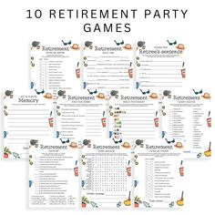 the 10 retirement party games are shown in this printable version, which is also available for