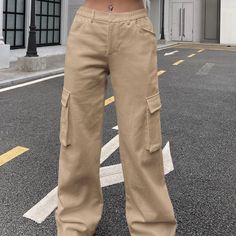 Shein, Xtra Small, Khaki, Stretchy, Brand New, Not Worn, 100% Cotton, Machine Wash Measurements: Us Size: 2 Waist: 27.6'' Hips: 37.4'' Length: 39.8'' Tan Cargo Jeans, Tan Cargo Pants Women, Cargo Women Pants, Cargo Cacky Pants, Shien Cargo Pants, Cargo Pants Kakhi, Soft Cargo Pants, Begie Cargo Pants, Baggy Pants Shein