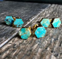 Turquoise Earrings Turquoise Earrings Gold, Raw Stone Earring, Kay Jewelry, Turquoise Stud Earrings, Earrings Turquoise, Pretty Jewelry, Genuine Turquoise, Everyday Earrings, Jewelry Packaging