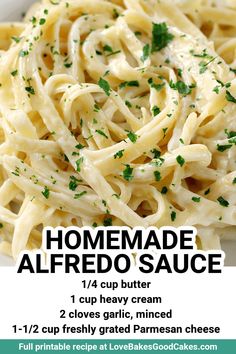 the recipe for homemade alfredo sauce is shown