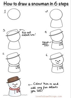 how to draw a snowman in 6 steps step by step drawing instructions for kids