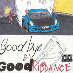 the cover art for good bye and ridancee, featuring a blue sports car