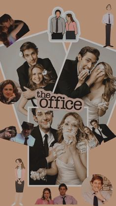 the office collage with pictures of people and women on it's sides, including one man in a tuxedo