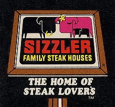 the label for sizzler family steak houses, which is also available in stores