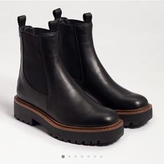 Sold Out Online. Color: Black Leather Sam Edelman Laguna Chelsea Boot, Laguna Chelsea Boot, Timeless Boots, Boot Pulls, Lug Sole Boots, Trendy Boots, Chelsea Boots Women, Black Chelsea Boots, Leather Chelsea Boots