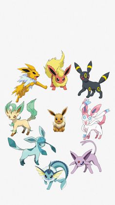 the pokemon characters are all different colors and sizes